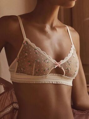 NWT Anthropologie LyreBird Embroidered Bralette In Ditsy Floral